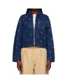 Maison Kitsuné Navy Zipped Cropped Denim Jacket In Navy Blue