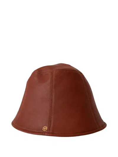 Maison Krasnova Logo-plaque Leather Bucket Hat In Brown