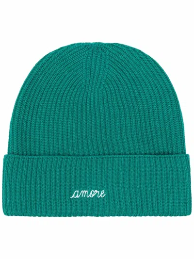 Maison Labiche Amore Embroidered Ribbed-knit Beanie In Grün