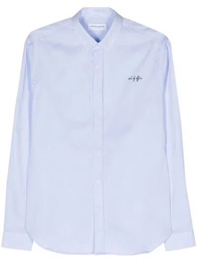 Maison Labiche Slogan-embroidered Poplin Shirt In Blue