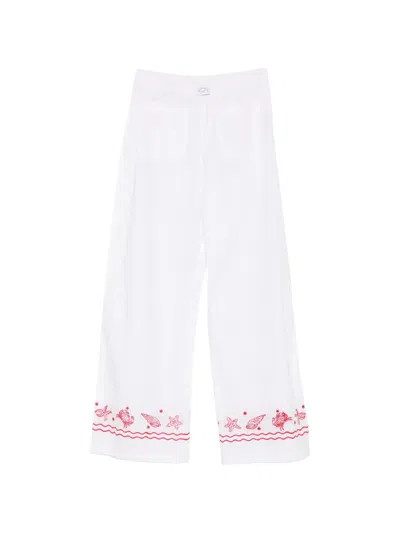 Maison Labiche Embroidered Wide-leg Trousers In White