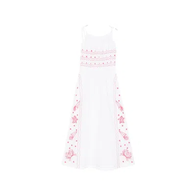 Maison Labiche Floral-embroidered Midi Dress In White