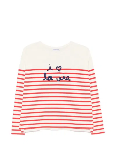 Maison Labiche I Love La Vie Embroidered Cotton Top In Multi