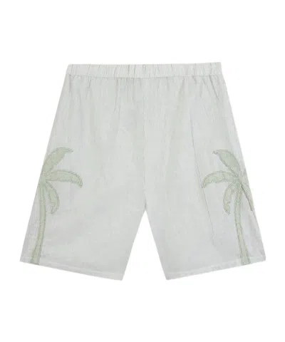Maison Labiche Palm-patch Pinstriped Shorts In White