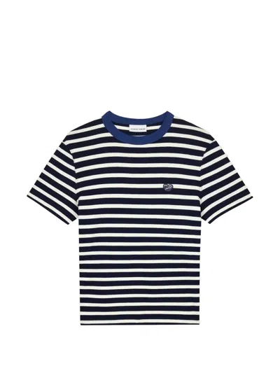 Maison Labiche Pears Striped Heart-patch T-shirt In Blue