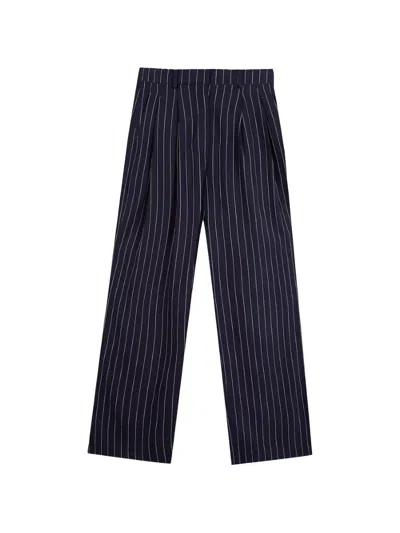 Maison Labiche Pinstripe Pleated Trousers In Blue