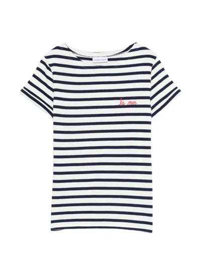 Maison Labiche Striped Embroidered T-shirt In White
