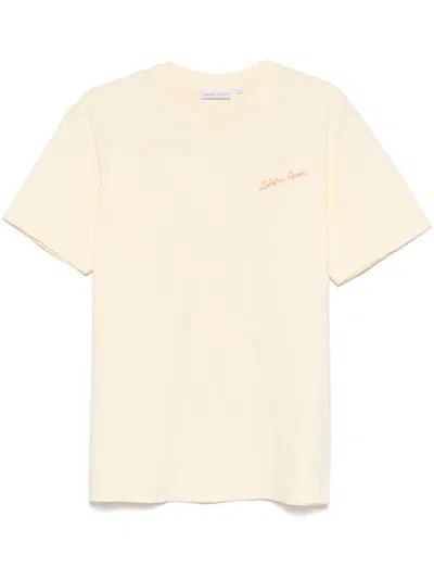 Maison Labiche Washed Yellow Crewneck Logo T-shirt In Pink