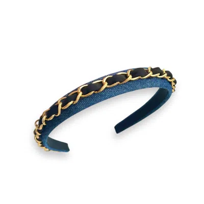 Maison Laurette Women's Black / Gold Denim Headband With Black And Gold Chain In Black/gold