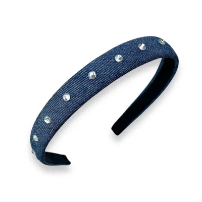 Maison Laurette Women's Blue Denim Headband With Rhinestones