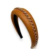 MAISON LAURETTE WOMEN'S GOLD / BROWN LEATHER AND GOLDEN CHAIN PADDED HEADBAND