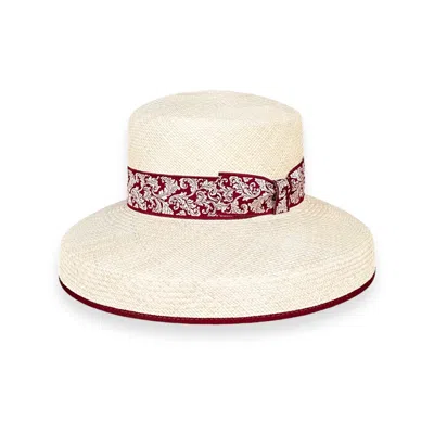 Maison Laurette Women's Neutrals Toquilla Straw Cloche Hat In Red/white