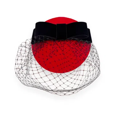 Maison Laurette Women's Red / Black Black Velvet Bow Button Fascinator Hat With Veil In Red/black