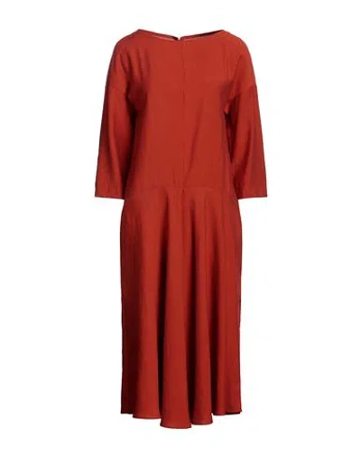 Maison Laviniaturra Woman Midi Dress Rust Size 6 Viscose, Polyester In Red