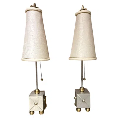 Pre-owned Maison Le Dauphin Pair French Table Lamps In Style Of , Brass Hollywood Regency In Sand