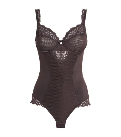 Maison Lejaby Lace Gaby Underwired Bodysuit In Brown