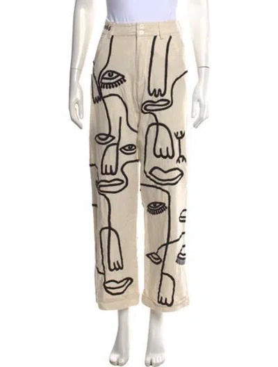 Pre-owned Maison Les Énervés Linen Straight Leg Pants In White