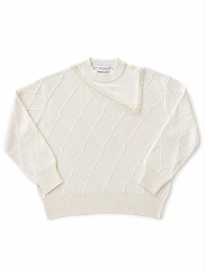 Maison Lointaine Women's White Off-shoulder Cable Knit Sweater Charlie