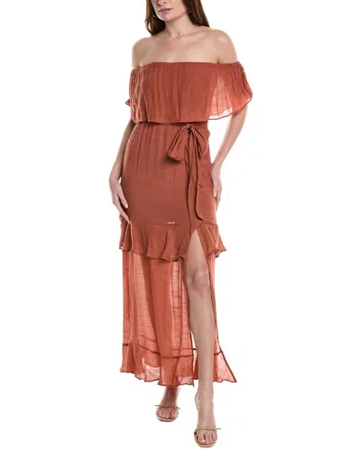 Maison Maar Off-the-shoulder Maxi Dress In Brown