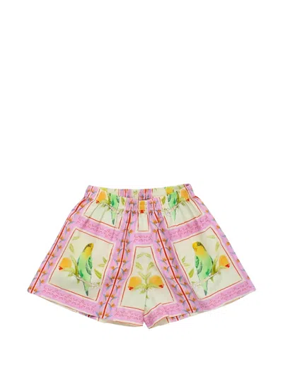 Maison Mangostan Kids' Bird-print Shorts In Pink