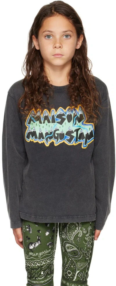 Maison Mangostan Kids Gray Printed Long Sleeve T-shirt In Grey
