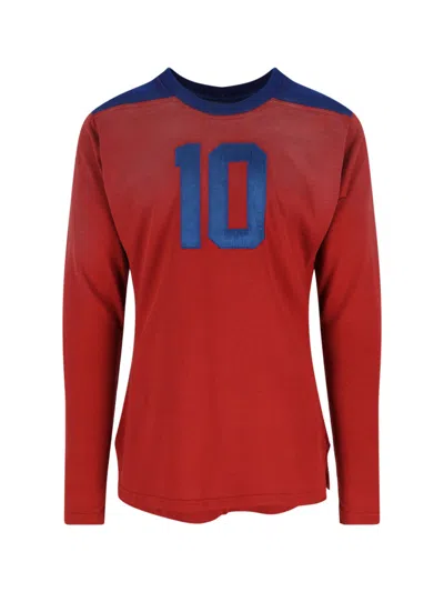 Maison Margiela Number Print Crew Neck Long Sleeve Sweater In Red