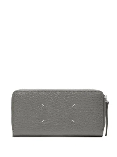 Maison Margiela Stitched-leather Zip-around Wallet In Gray