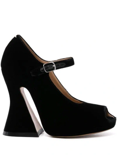 Maison Margiela 125mm Velvet Peep-toe Sandals In Black