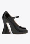 Maison Margiela Open-toe Patent Leather Pumps With Strap Heel 13 Cm In Black
