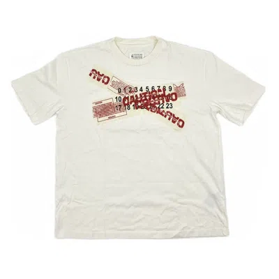 Pre-owned Maison Margiela 19aw Caution Logo Print T-shirt In White