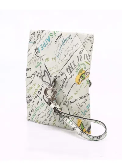 Pre-owned Maison Margiela 2000-2026 Leather Graffiti Front Zip Pouch Coin Pouch In White