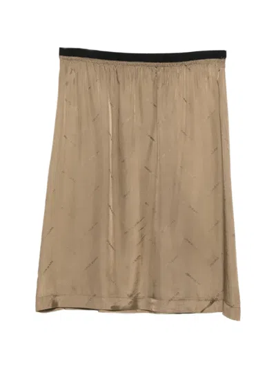 Pre-owned Maison Margiela 2000s Logo-pattern Midi Skirt In Brown