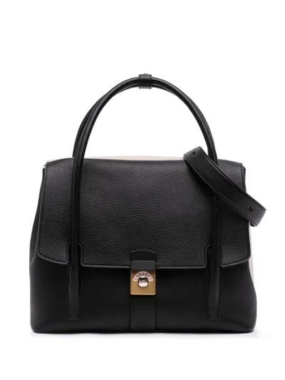 Pre-owned Maison Margiela 2010-2026 Bicolor Goatskin And Canvas New Lock Horizontal Satchel In Black