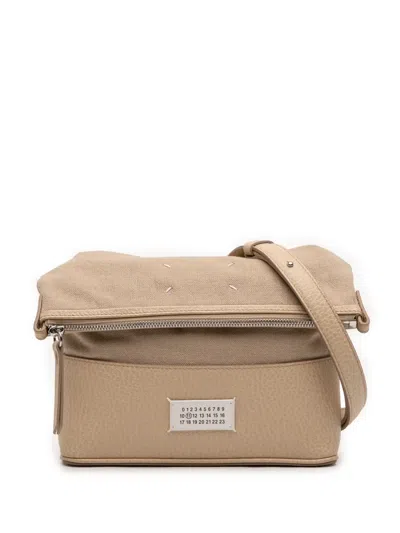 Pre-owned Maison Margiela 2015-2026 Small Canvas And Grained Calfskin 5ac Foldable Crossbody Bag In Neutral