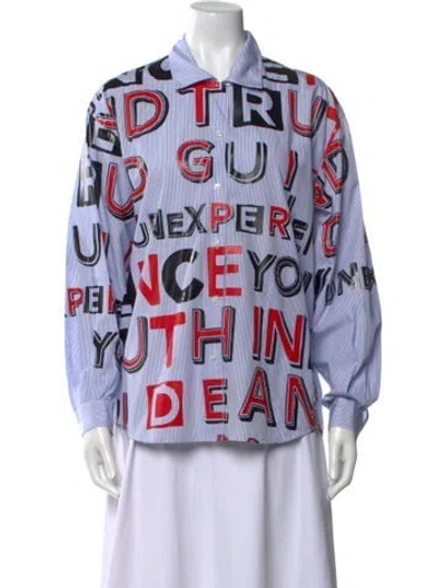 Pre-owned Maison Margiela 2017 Printed Button-up Top In Blue