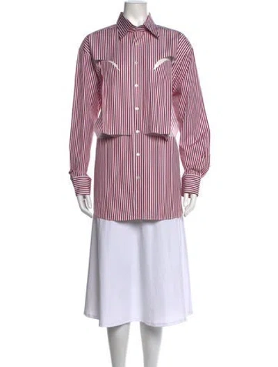 Pre-owned Maison Margiela 2019 Striped Button-up Top In Neutrals/red