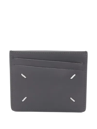 Pre-owned Maison Margiela 2020s Four-stitch Leather Card Case In Black