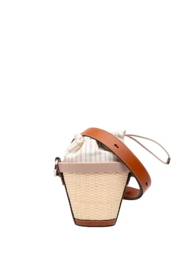 Pre-owned Maison Margiela 2022 Fire Woven Raffia Bucket Bag In Neutrals