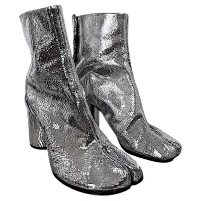 Pre-owned Maison Margiela 2022 Silver Cracked Metallic Leather Tabi Ankle Boots, Size 38