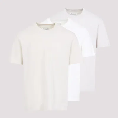 Maison Margiela 3 Pack White Cotton T-shirt In Shades Of Ecru