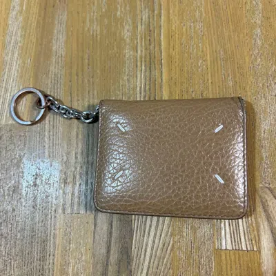 Pre-owned Maison Margiela 4 Stitch Motif Key Ring Leather Card Case Wallet In Brown