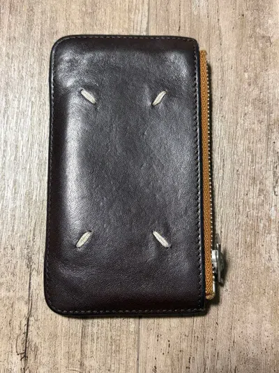 Pre-owned Maison Margiela 4 Stitch Motif Leather Cardholder Coin Case In Brown