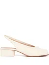 Maison Margiela White Slingback Ballet Shoes With Tabi Toe And Low Block Heel In Leather Woman In Neutrals