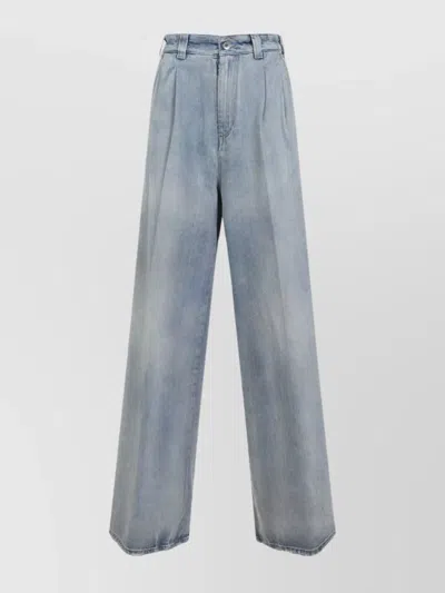 Maison Margiela 5 Pockets High Waist Wide Leg Trousers In Blue