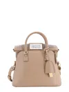 Maison Margiela Leather Handbag With With Logo Patch In Beige