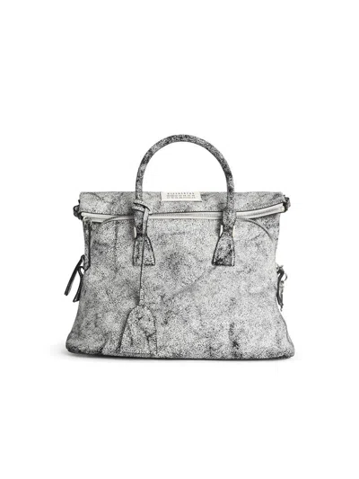 MAISON MARGIELA MAISON MARGIELA '5AC' BLACK AND WHITE CRACKED LEATHER BAG