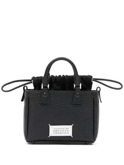 Maison Margiela Textured Calf Leather Tote Bag With Drawstring Closure And Chain Strap In Black
