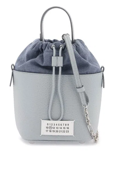 Maison Margiela 5ac Number Patch Drawstring Bucket Bag In Blue