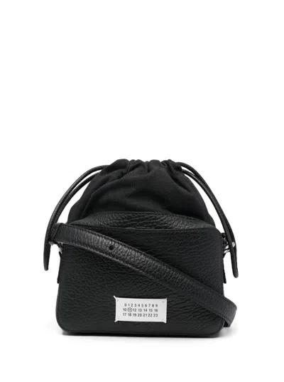 Maison Margiela 5ac Small Black Camera Bag With Shoulder Strap And Logo Patch In Grained Leather Woman