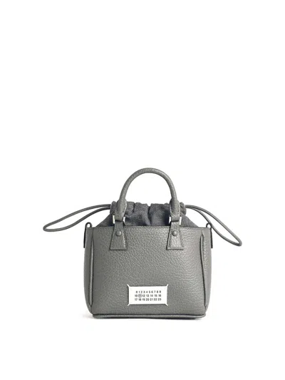 Maison Margiela 5ac Tote Horizontal Pebble Grey Leather Bag In Gray